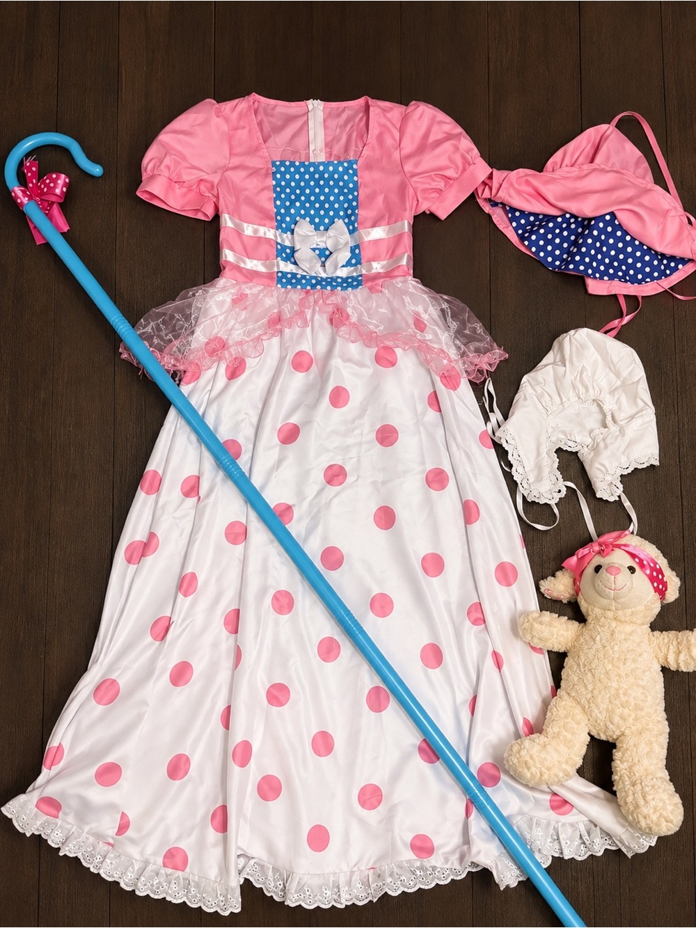 Little Bo Peep Ladies Costume Dress bonnet Cane Sheep XS S
